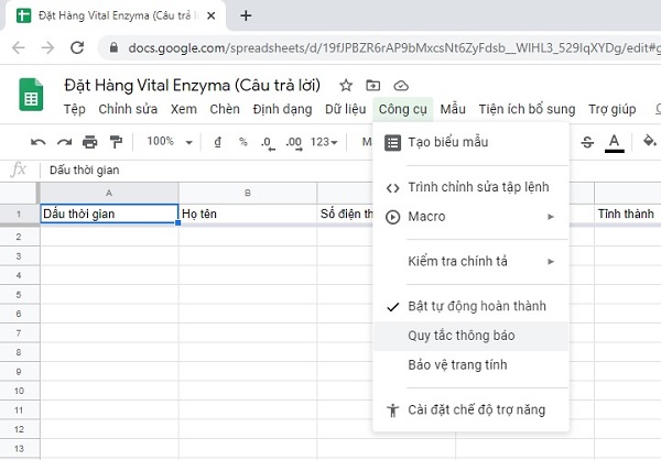 Làm thế nào để nhận thông báo trong file google sheets khi có người thay đổi thông tin